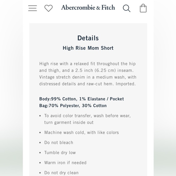 Abercrombie High Rise Mom Short | Medium Destory - Picture 10 of 10